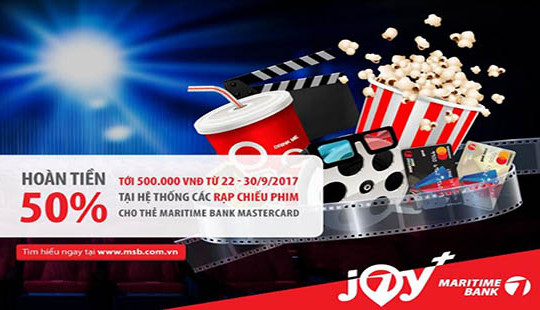 Hoàn tiền đến 500 nghìn cho chủ thẻ Quốc tế Maritime Bank Mastercard tại CGV, Lotte Cinema, BHD và Galaxy