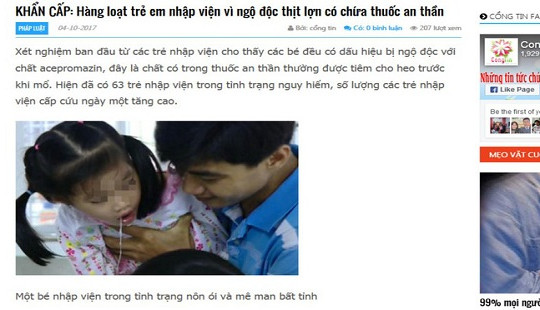 Bác thông tin học sinh nhập viện do ăn thịt lợn tiêm thuốc an thần