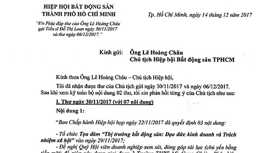 Lùm xùm trong tổ chức hoạt động của Hiệp hội Bất động sản TP.HCM