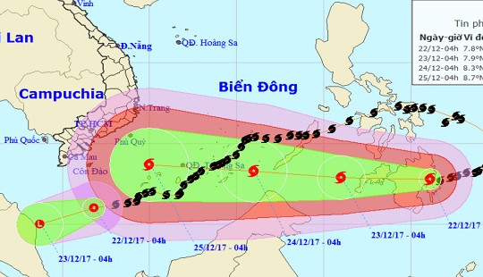 Bão số 15 suy yếu, bão Tembin tiến vào Biển Đông và tiếp tục mạnh lên