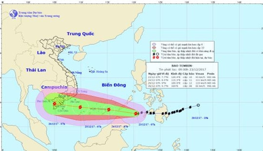 Bão Tembin giật cấp 15, hướng vào các tỉnh Nam Bộ