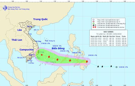 Bão Sanba có thể đi vào Biển Đông ngày 30 Tết