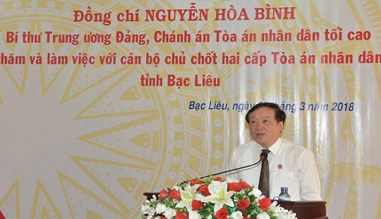 Chánh án TANDTC làm việc với cán bộ chủ chốt TAND hai cấp tỉnh Bạc Liêu