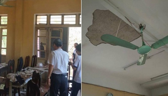 Học sinh và giáo viên trường THPT Trần Nhân Tông hoang mang trước sự việc sập trần nhà