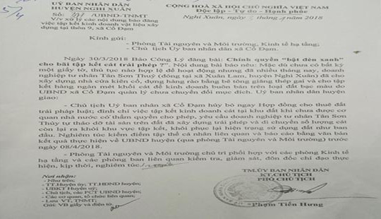 Hà Tĩnh: Huyện Nghi Xuân phản hồi bài viết về bãi tập kết cát trái phép