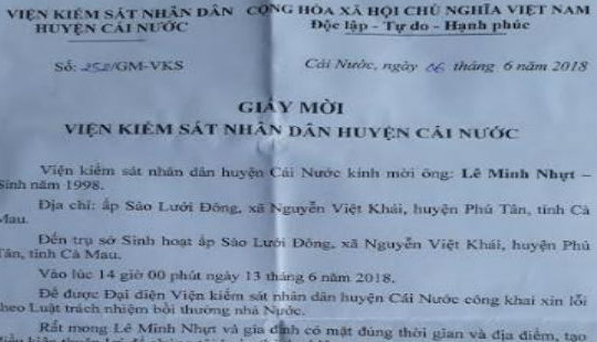 Cà Mau: Viện KS huyện Cái Nước xin lỗi nam thanh niên ngồi tù oan về tội Cướp tài sản