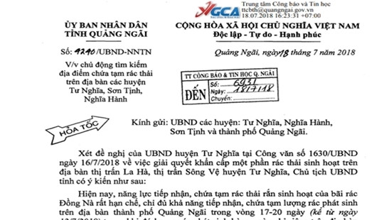 Xử lý rác thải ở Quảng Ngãi: UBND tỉnh gửi công văn hỏa tốc
