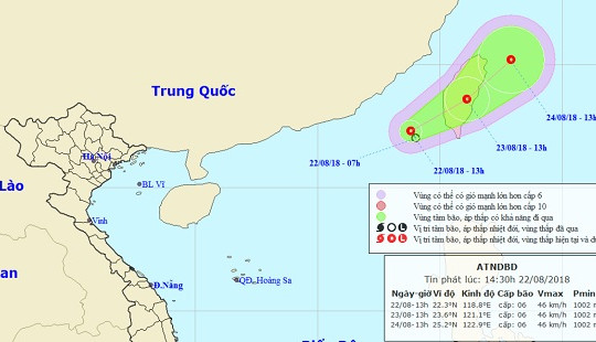 Xuất hiện áp thấp nhiệt đới, biển Đông có mưa dông mạnh