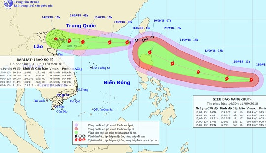 Bão số 5 và siêu bão Mangkhut đang hướng vào Biển Đông