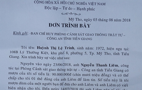 Một Đại úy CSGT bị nhiều người tố “quỵt nợ”