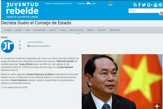Cuba để quốc tang, Thái Lan treo cờ rủ 3 ngày tưởng niệm Chủ tịch nước Trần Đại Quang