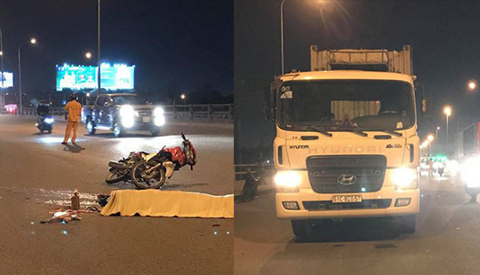 Xe container va chạm xe máy, 2 người tử vong