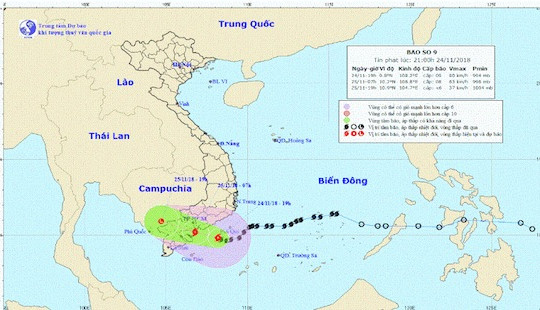 Sáng 25/11: Bão số 9 đang áp sát Bến Tre, Vũng Tàu