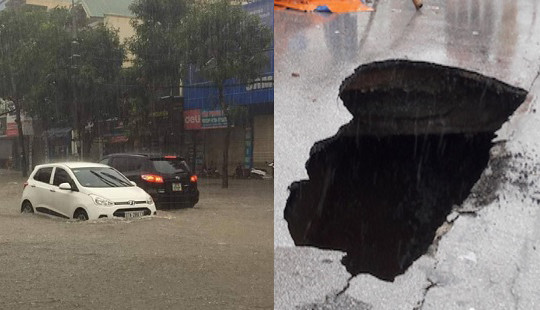 Nghệ An: Đường phố ngập sâu, hố tử thần xuất hiện sau mưa lớn