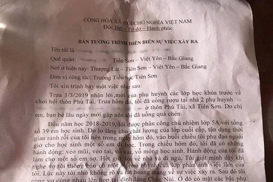 Chi tiết bản tường trình của thầy giáo nghi dâm ô học sinh