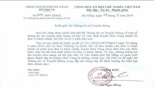 Sở Nội vụ khẳng định Đà Nẵng không có quận mới