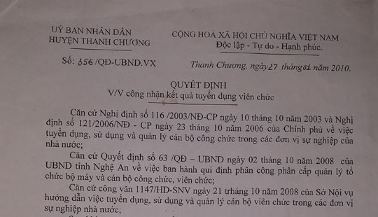 Huyện Thanh Chương - Nghệ An: Tuyển viên chức theo kiểu “đem con bỏ chợ”