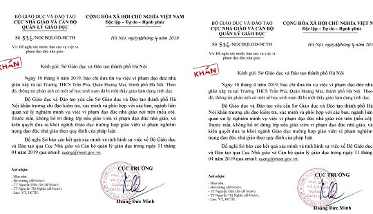 Công văn khẩn về việc thầy giáo trường THCS Trần Phú lạm dụng tình dục