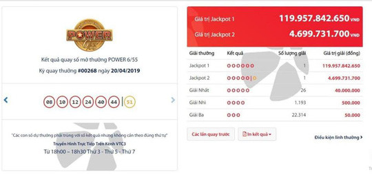 Thêm một người trúng độc đắc Vietlott gần 120 tỷ đồng