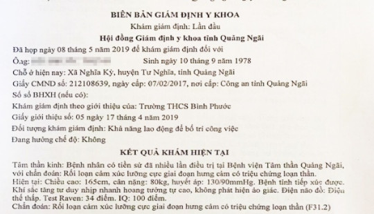 Đã có kết quả giám định y khoa đối với thầy giáo có biểu hiện bất thường