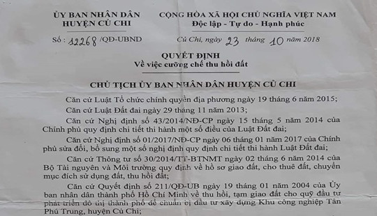 Người dân kêu cứu vì quyết định cưỡng chế của huyện Củ Chi