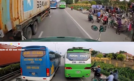 Hai xe khách dừng đỗ trên QL5 gây ùn tắc giao thông