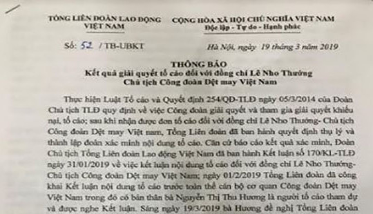 Bị cô lập, mất chức vì…tố cáo tại Công đoàn Dệt May Việt Nam?