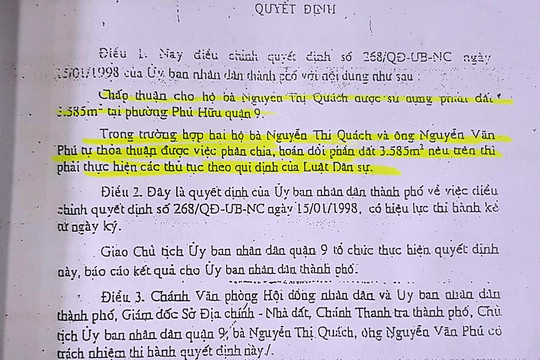 Quận 9 làm trái quyết định của UBND TPHCM