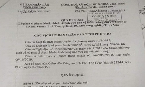Phú Thọ: Xử phạt 3 công ty gây ô nhiễm môi trường hơn 500 triệu đồng