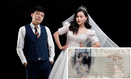 Hé lộ thiệp cưới của diễn viên Trung Ruồi và vợ là nghệ sĩ múa