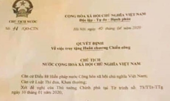 Truy tặng Huân chương Chiến công hạng Nhất cho 3 cán bộ chiến sĩ hi sinh tại Đồng Tâm