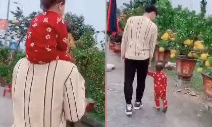 Quế Ngọc Hải hào hứng dẫn con gái đi chợ Tết chọn hoa đào
