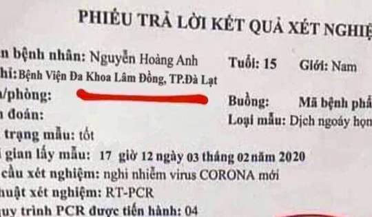 Học sinh lớp 11 làm giả phiếu xét nghiệm dương tính với virus corona