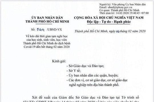 TPHCM kiến nghị cho học sinh nghỉ học hết tháng 03 để phòng dịch Covid-19