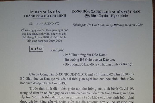 TPHCM kiến nghị cho học sinh nghỉ học hết tháng 3, dời kỳ thi THPT quốc gia đến cuối tháng 7/2020