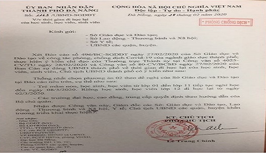 Đà Nẵng cho học sinh từ mầm non đến lớp 11 nghỉ đến ngày 8/3