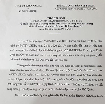 Kiên Giang: Chấp thuận chủ trương chấm dứt việc tạm dừng phân lô, tách thửa chuyển mục đích sử dụng đất tại Phú Quốc