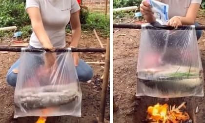 Cô gái trổ tài dùng túi nilon nấu cá khiến dân mạng cứ ngỡ đang làm ảo thuật