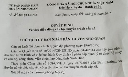 Nho Quan (Ninh Bình): Phó Chủ tịch xã bỗng thành nhân viên… “treo cờ”