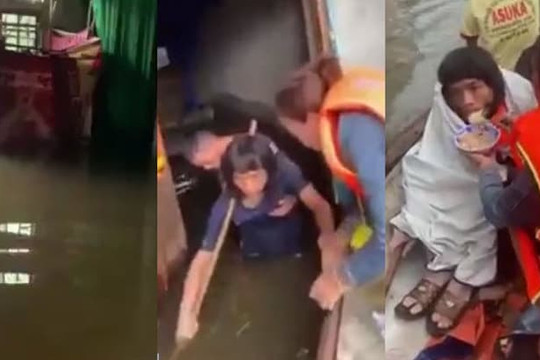 2 người đàn ông nhịn đói nhiều ngày, run cầm cập khi được cứu từ ngôi nhà ngập nước khiến bao người xót xa