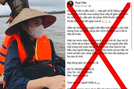 Mạo danh ca sĩ Thuỷ Tiên kêu gọi tiền ủng hộ miền Trung