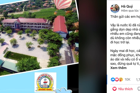 Ấm lòng tâm thư của hiệu trưởng gửi học trò vùng lũ Quảng Bình