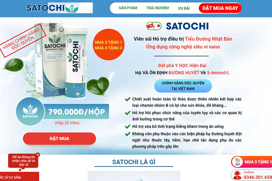 Cảnh báo thực phẩm bảo vệ sức khỏe Satochi vi phạm quy định quảng cáo