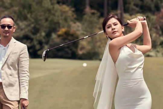MC Thu Hoài mặc váy cưới đánh golf đẹp xuất sắc