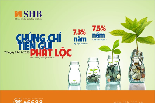 SHB phát hành chứng chỉ tiền gửi với lãi suất hấp dẫn lên đến 7,5%/năm