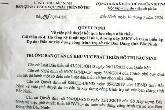 Bắc Ninh: Nhà thầu chưa đủ tư cách hợp lệ vẫn trúng nhiều gói thầu lớn
