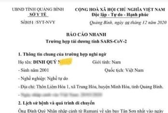 Quảng Bình phát hiện trường hợp tái dương tính với Sars-CoV-2