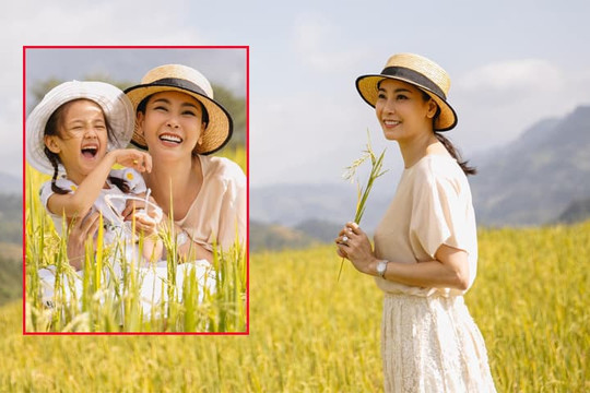Hoa hậu Hà Kiều Anh đưa 3 con đi khám phá cảnh 'mùa vàng' ở Mù Cang Chải