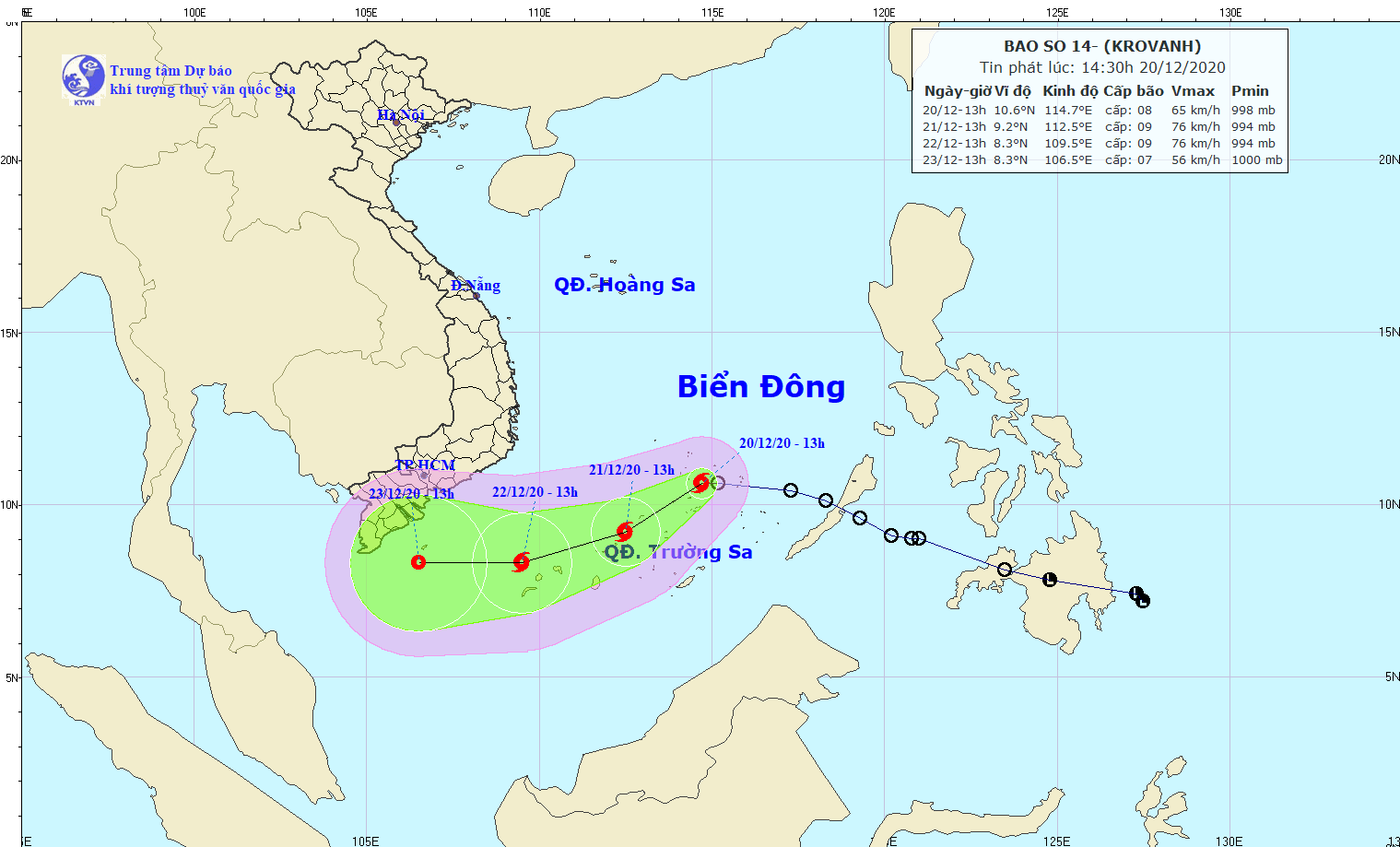 Áp thấp nhiệt đới trên Biển Đông đã mạnh lên thành bão Krovanh