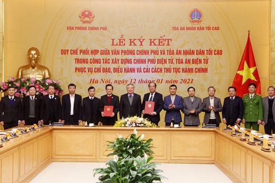 TANDTC và Văn phòng Chính phủ ký Quy chế phối hợp xây dựng Chính phủ điện tử, Tòa án điện tử